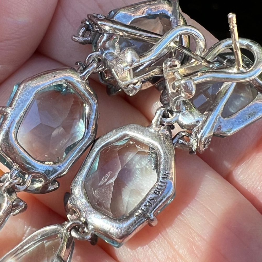 ALEXIS BITTAR FINE BLUE QUARTZ GRAY DIAMONDS LONG DROP DANGLE EARRINGS STATEMENT - Picture 14 of 16